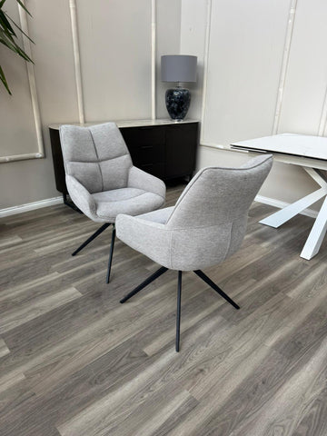 Kiara Grey Fabric Swivel Dining Chair Contemporary Stylish Aesthetic Dining Chair