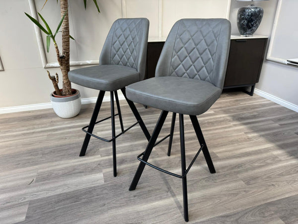 Mars Swivel Bar Stool Grey Faux Leather Kitchen High Chairs