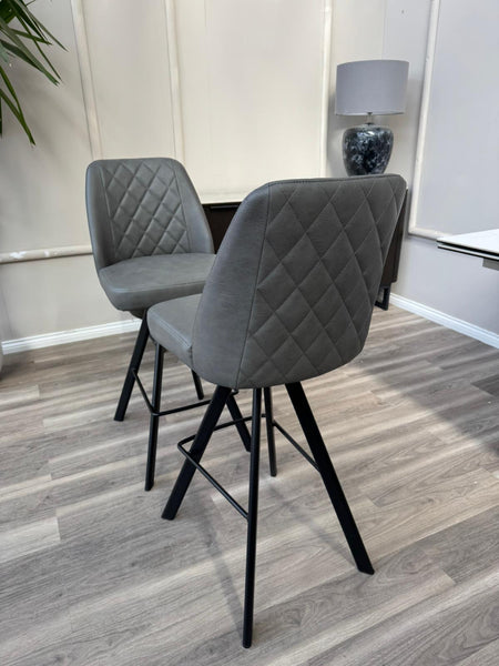 Mars Swivel Bar Stool Grey Faux Leather Kitchen High Chairs