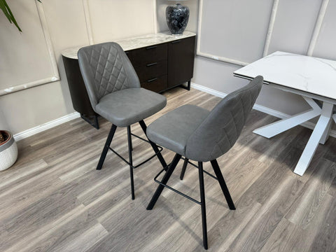 Mars Swivel Bar Stool Grey Faux Leather Kitchen High Chairs