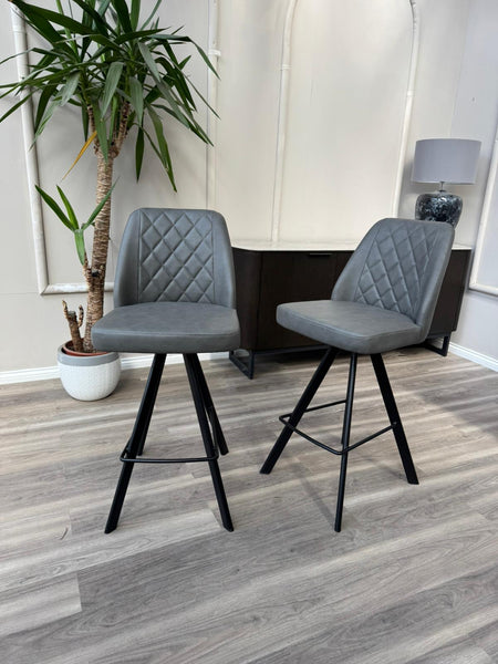 Mars Swivel Bar Stool Grey Faux Leather Kitchen High Chairs