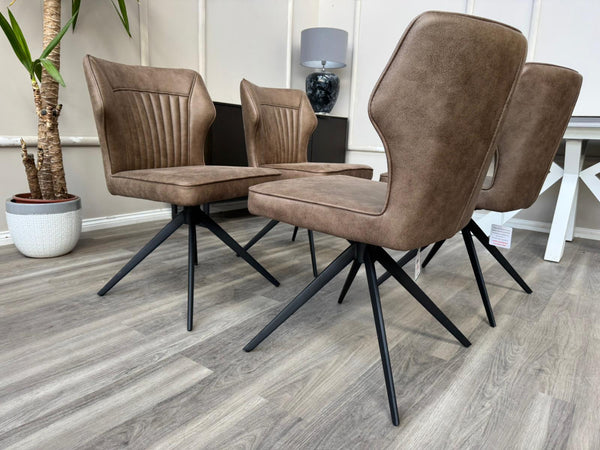 Aydin Brown Faux Leather Contemporary Stylish Aesthetic Swivel Fluted Dining Chair