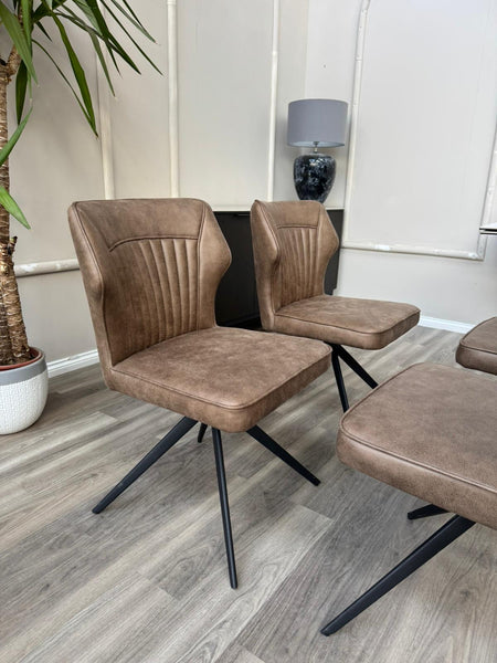Aydin Brown Faux Leather Contemporary Stylish Aesthetic Swivel Fluted Dining Chair