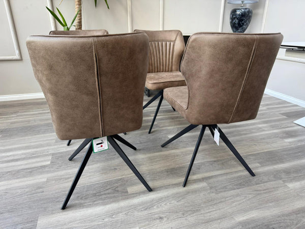 Aydin Brown Faux Leather Contemporary Stylish Aesthetic Swivel Fluted Dining Chair