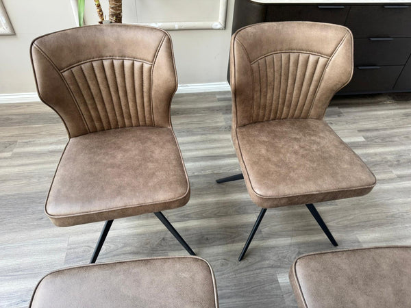 Aydin Brown Faux Leather Contemporary Stylish Aesthetic Swivel Fluted Dining Chair