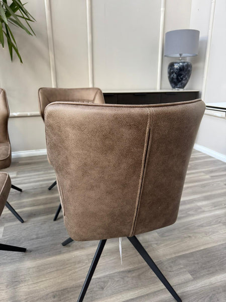 Aydin Brown Faux Leather Contemporary Stylish Aesthetic Swivel Fluted Dining Chair