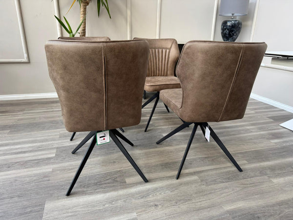 Aydin Brown Faux Leather Contemporary Stylish Aesthetic Swivel Fluted Dining Chair