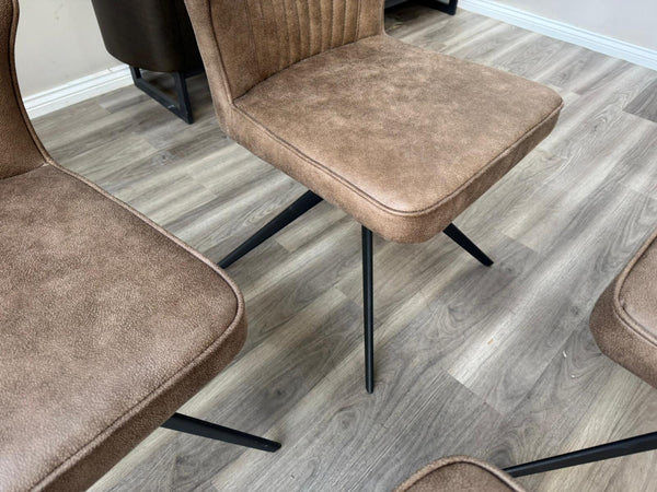 Aydin Brown Faux Leather Contemporary Stylish Aesthetic Swivel Fluted Dining Chair