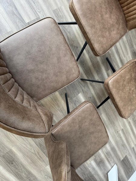 Aydin Brown Faux Leather Contemporary Stylish Aesthetic Swivel Fluted Dining Chair