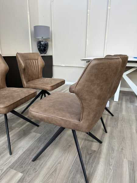 Aydin Brown Faux Leather Contemporary Stylish Aesthetic Swivel Fluted Dining Chair