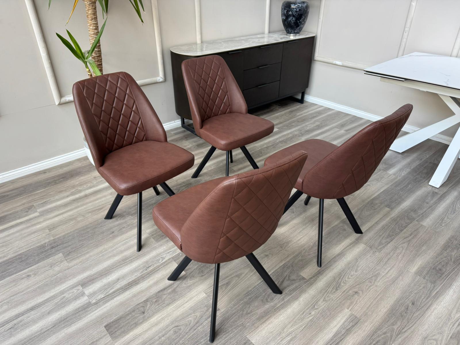 Mars Swivel Dining Chairs Faux Tan Leather Kitchen Chairs