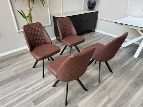 Mars Swivel Dining Chairs Faux Tan Leather Kitchen Chairs
