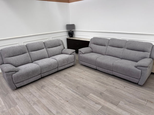 Touch 3 & 3 Seater Power Recliner Grey Fabric Sofa Set