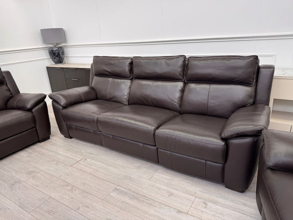 Brown Leather 3 & 2 Seater & Armchair Power Recliner Large Sofa Set