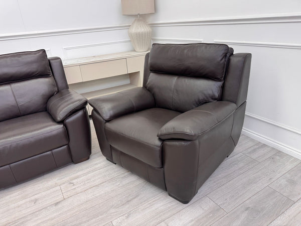 Brown Leather 3 & 2 Seater & Armchair Power Recliner Large Sofa Set