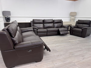 Brown Leather 3 & 2 Seater & Armchair Power Recliner Large Sofa Set