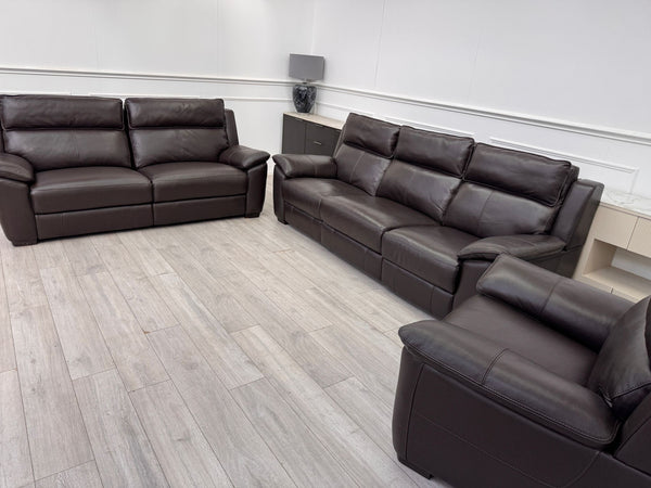 Brown Leather 3 & 2 Seater & Armchair Power Recliner Large Sofa Set