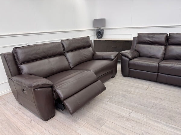 Brown Leather 3 & 2 Seater & Armchair Power Recliner Large Sofa Set