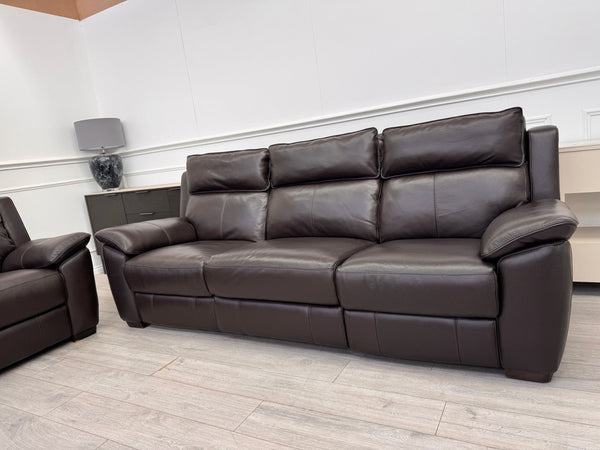 Brown Leather 3 & 2 Seater & Armchair Power Recliner Large Sofa Set