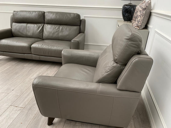 Furniture Village Zen Grey Leather 3 Seater + Power Recliner Armchair Sofa Set5