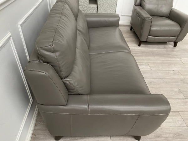 Furniture Village Zen Grey Leather 3 Seater + Power Recliner Armchair Sofa Set15