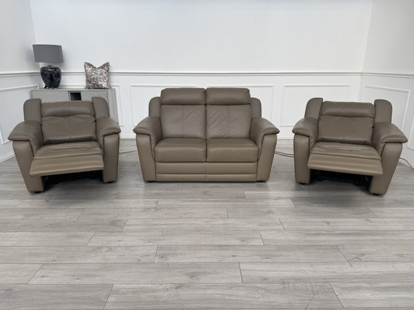 Nicoletti Lucano Dark Taupe 2 Seater Leather Sofa Set 2x Power Recliner Armchair18
