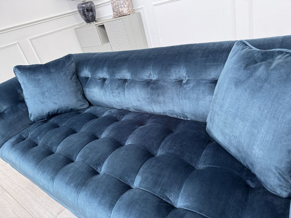 FURNITURE VILLAGE Rene Airforce Blue Velvet Large 3 Seater Sofa18
