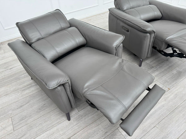 Furniture Village Jude Grey Leather 2x Armchair Power Recliner Sofa Set8