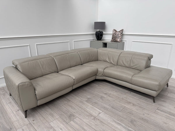 Sofology Toulouse Grey Leather Open End Corner Sofa Power Recliner Headrests17