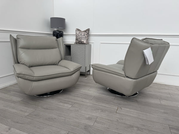 Furniture Village 2x Vinny Grey Leather Swivel Armchair1
