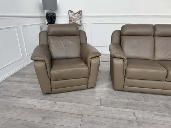 Nicoletti Lucano Dark Taupe 2 Seater Leather Sofa Set 2x Power Recliner Armchair1