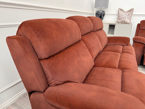 Furniture Village Moreno Burnt Orange Power Recliner 3 Seater And 2x Armchairs2