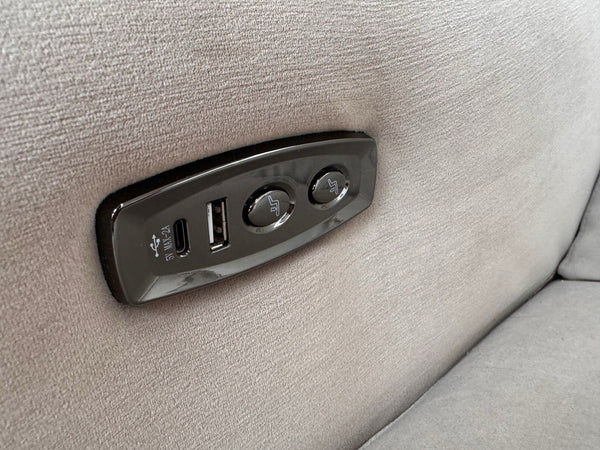 Furniture Village Nixon Beige/Mink Velvet Fabric 2 Seater Power Recliner Sofa7