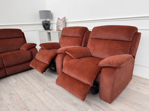 Furniture Village Moreno Burnt Orange Power Recliner 3 Seater And 2x Armchairs3