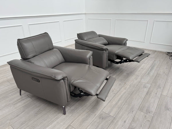 Furniture Village Jude Grey Leather 2x Armchair Power Recliner Sofa Set5