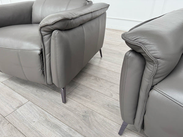 Furniture Village Jude Grey Leather 2x Armchair Power Recliner Sofa Set3
