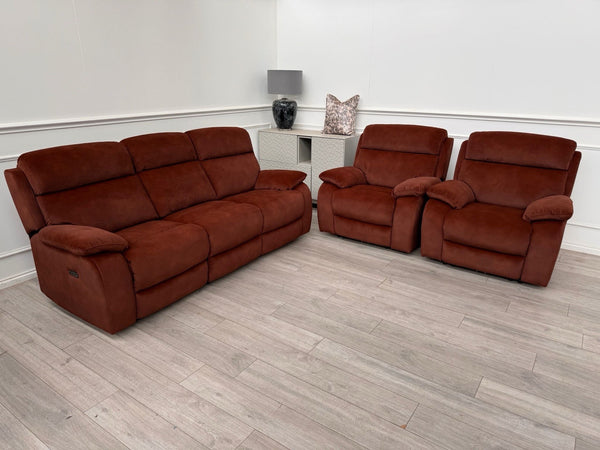 Furniture Village Moreno Burnt Orange Power Recliner 3 Seater And 2x Armchairs18