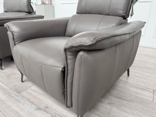 Furniture Village Jude Grey Leather 2x Armchair Power Recliner Sofa Set4