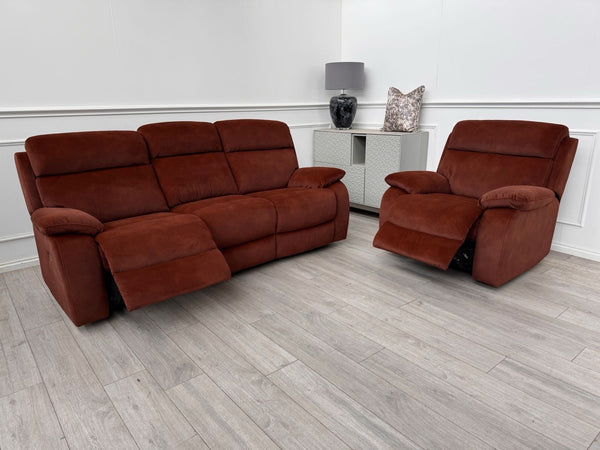 Furniture Village Moreno Burnt Orange Power Recliner 3 Seater And Armchair0