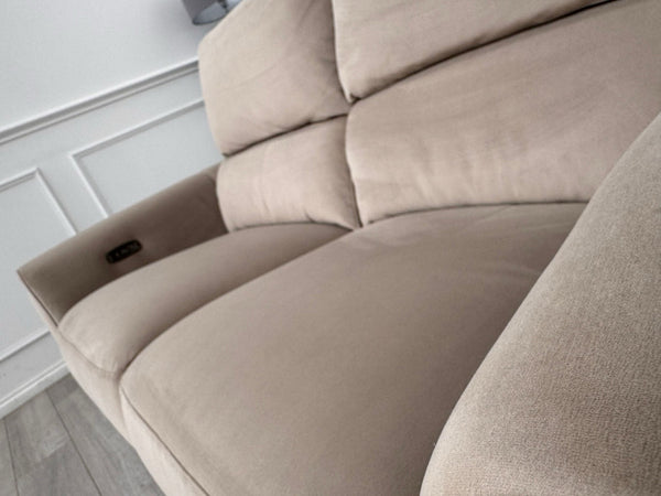 Furniture Village Nixon Beige/Mink Velvet Fabric 2 Seater Power Recliner Sofa9