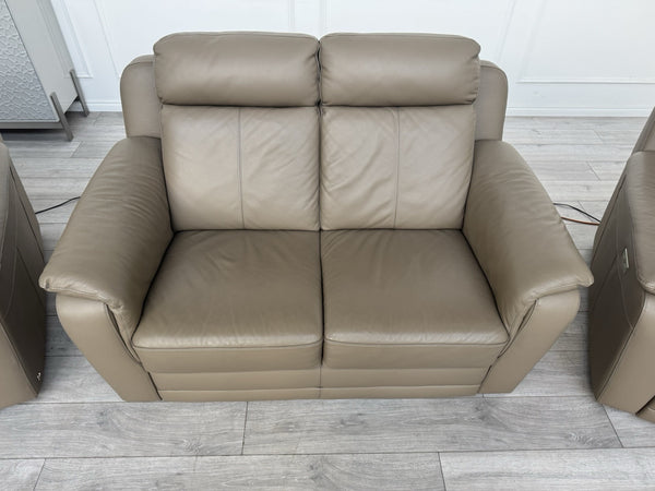 Nicoletti Lucano Dark Taupe 2 Seater Leather Sofa Set 2x Power Recliner Armchair9