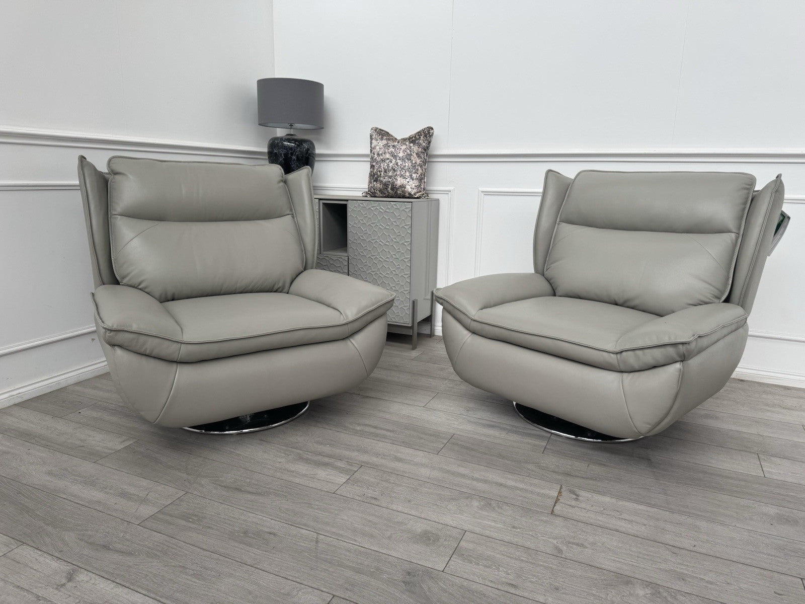 Furniture Village 2x Vinny Grey Leather Swivel Armchair0