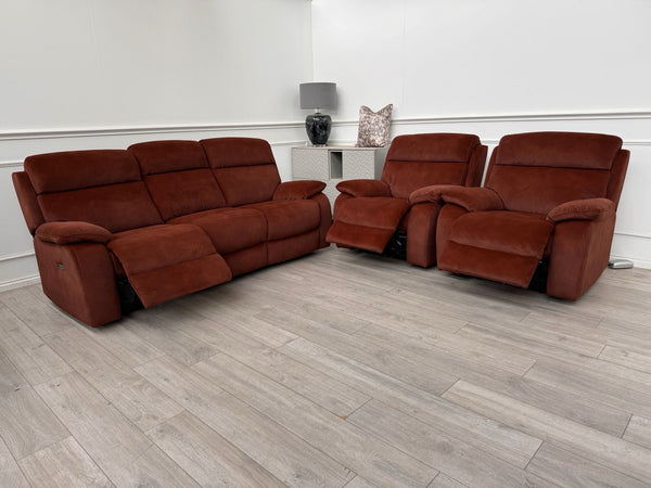 Furniture Village Moreno Burnt Orange Power Recliner 3 Seater And 2x Armchairs0