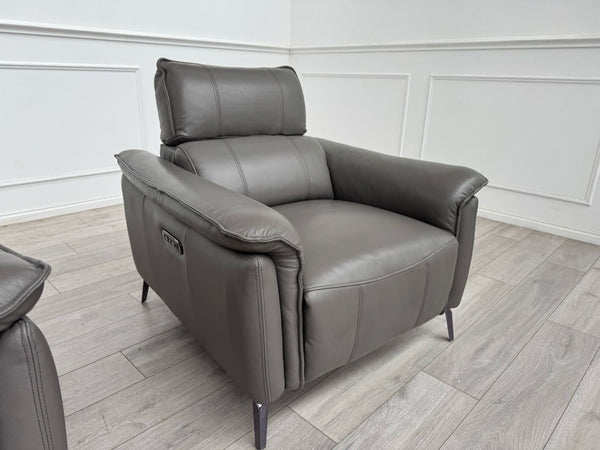 Furniture Village Jude Grey Leather 2x Armchair Power Recliner Sofa Set16