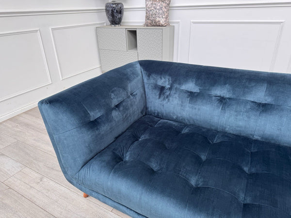 FURNITURE VILLAGE Rene Airforce Blue Velvet Large 3 Seater Sofa8