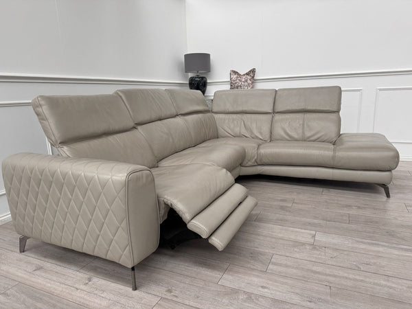 Sofology Toulouse Grey Leather Open End Corner Sofa Power Recliner Headrests8