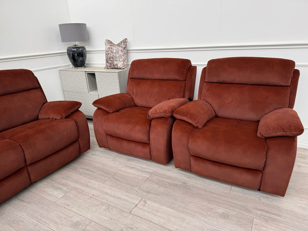 Furniture Village Moreno Burnt Orange Power Recliner 3 Seater And 2x Armchairs12