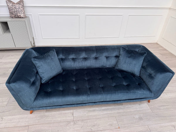FURNITURE VILLAGE Rene Airforce Blue Velvet Large 3 Seater Sofa5
