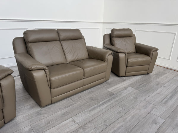 Nicoletti Lucano Dark Taupe 2 Seater Leather Sofa Set 2x Power Recliner Armchair5