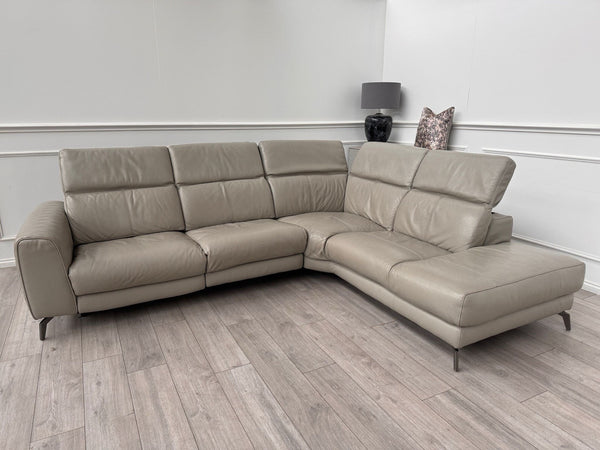 Sofology Toulouse Grey Leather Open End Corner Sofa Power Recliner Headrests6